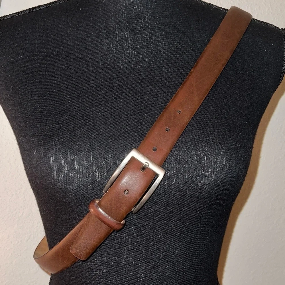 Jos. A Bank Men’s Brown Leather Dress Belt with Brushed Silver Square Buckle 38